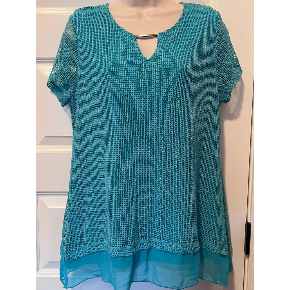 JM Collection Women's Turquoise Tunic, Size M